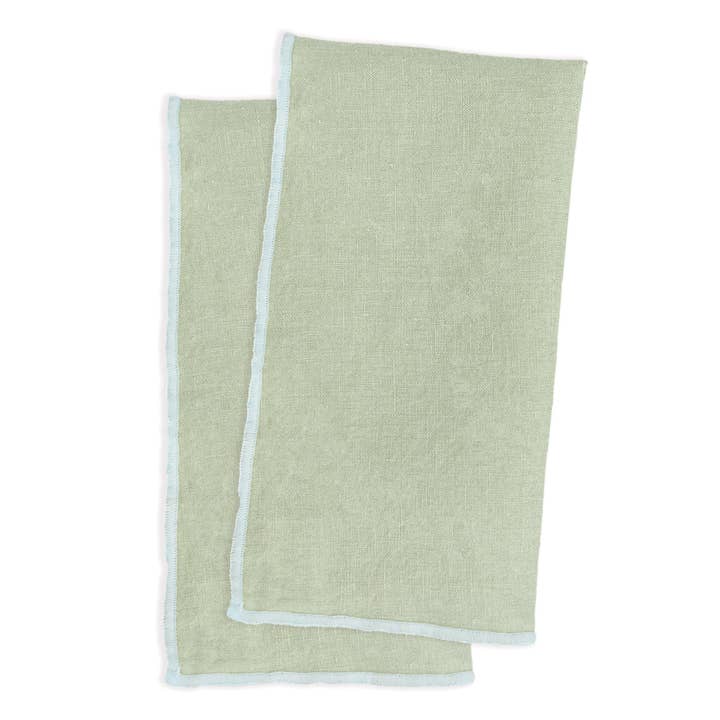 Reusable Washable Linen Napkins 2pk - Sage / Light Blue for wholesale by Elyn