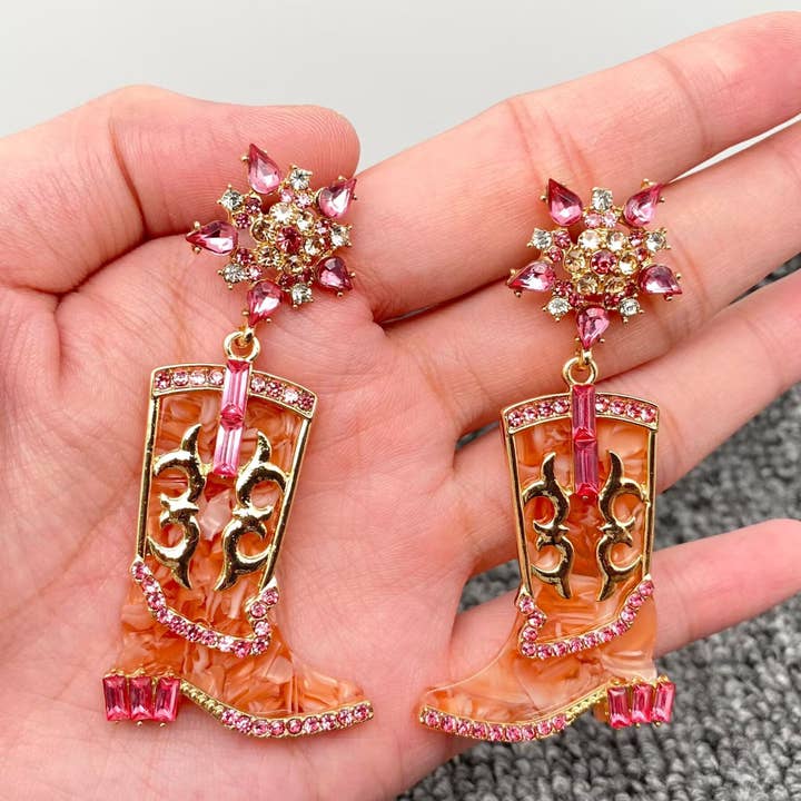 Mio Queena - Vendita all'ingrosso Orecchini pendenti - Orecchini a bottone a stivale western con strass incastonati5