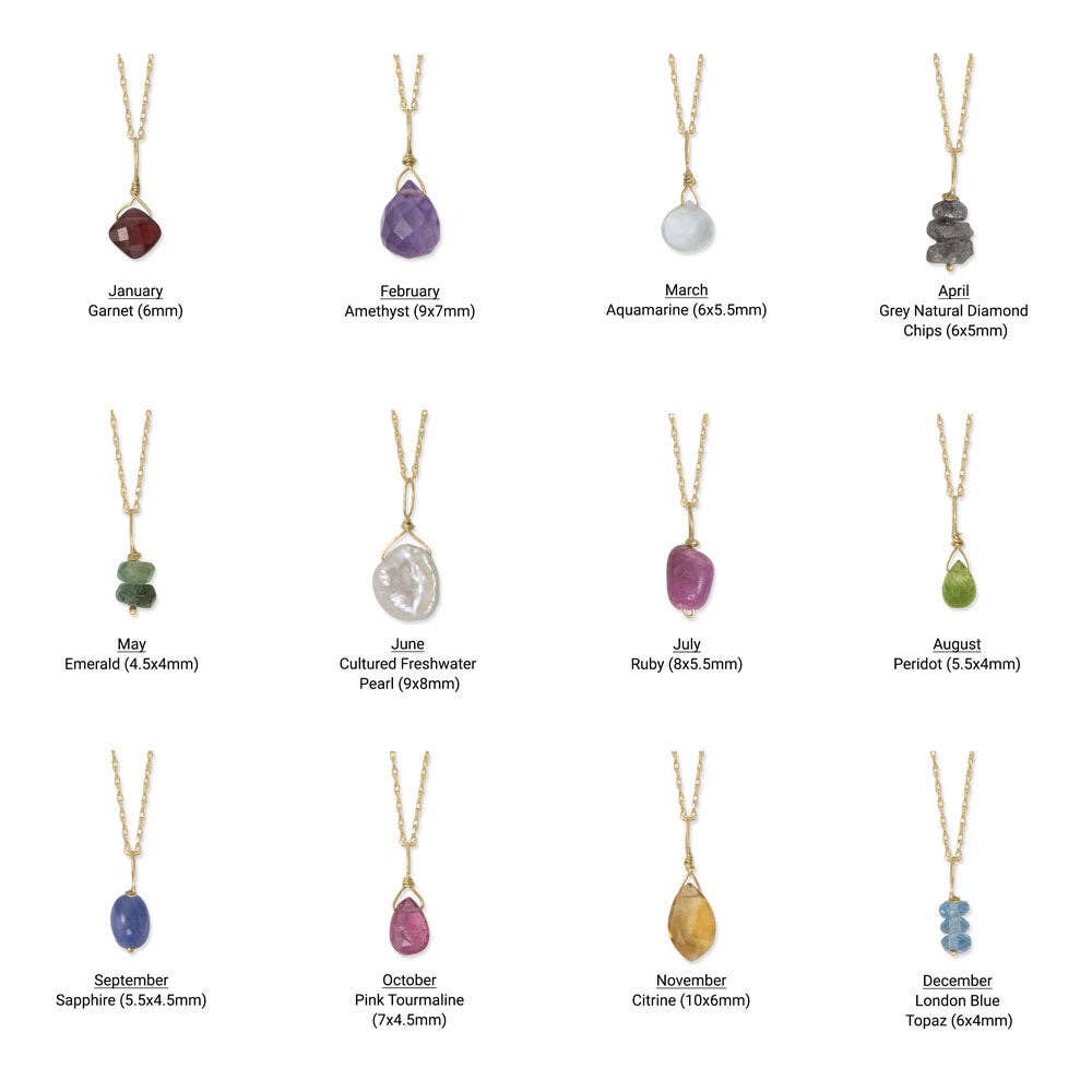 Silver Stars Collection - Vente Colliers à pendentif - Collier avec pierre de naissance en or 14 carats de 16 po (janvier-décembre)13