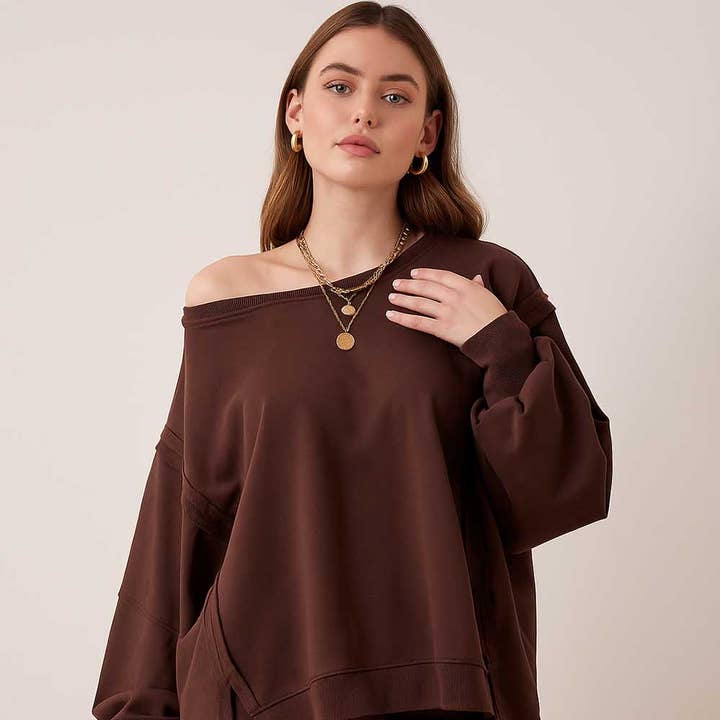Ladies Solid Color Irregular Slouchy Sweatshirt SKT385 and other Purchase Wholesale sudaderas basicas. Free Returns & Net 60 Terms on Faire trending on Faire.