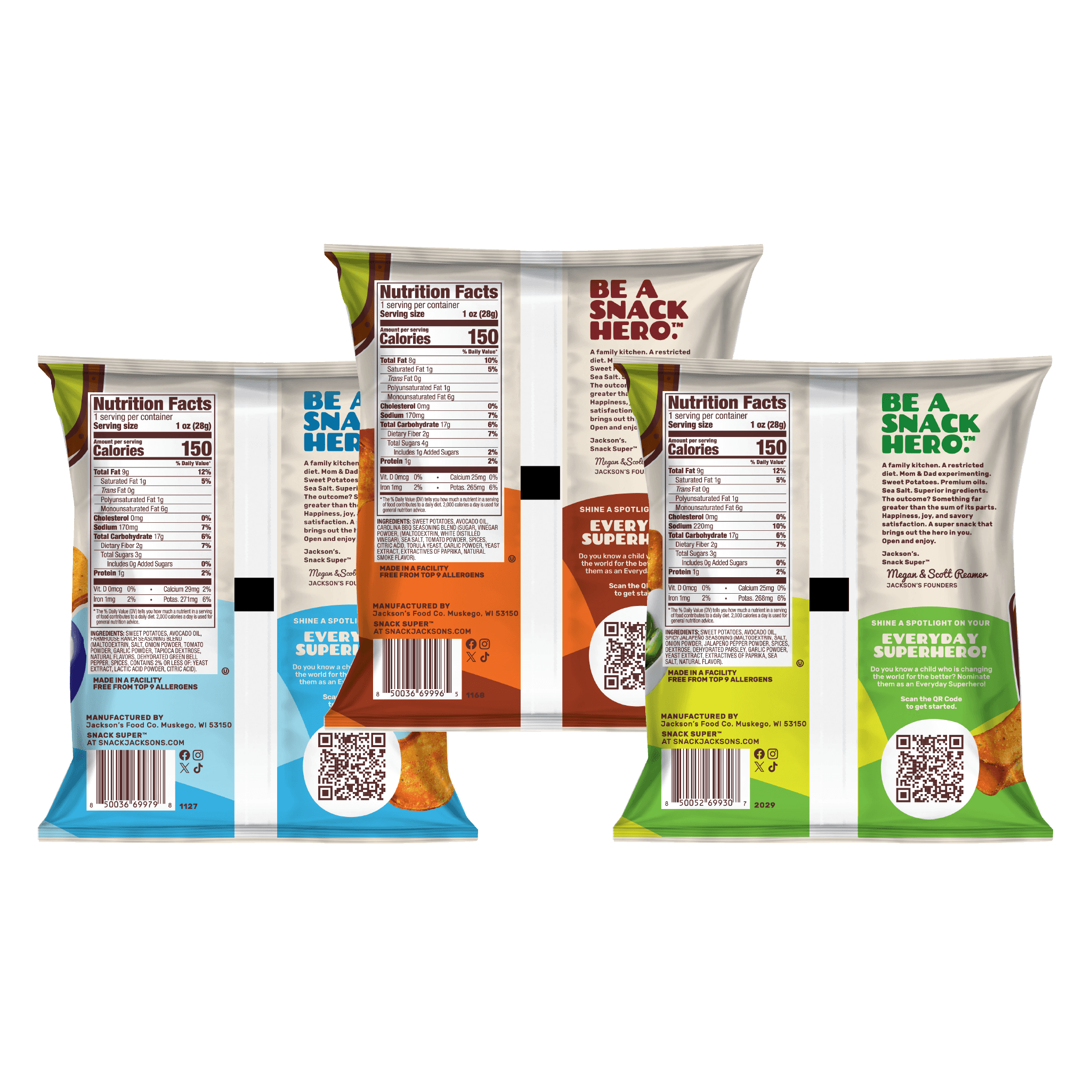 Jackson's - Wholesale Chips - Variety Pack Sweet Potato Chips in Avocado Oil 1oz (Pack of 30)5