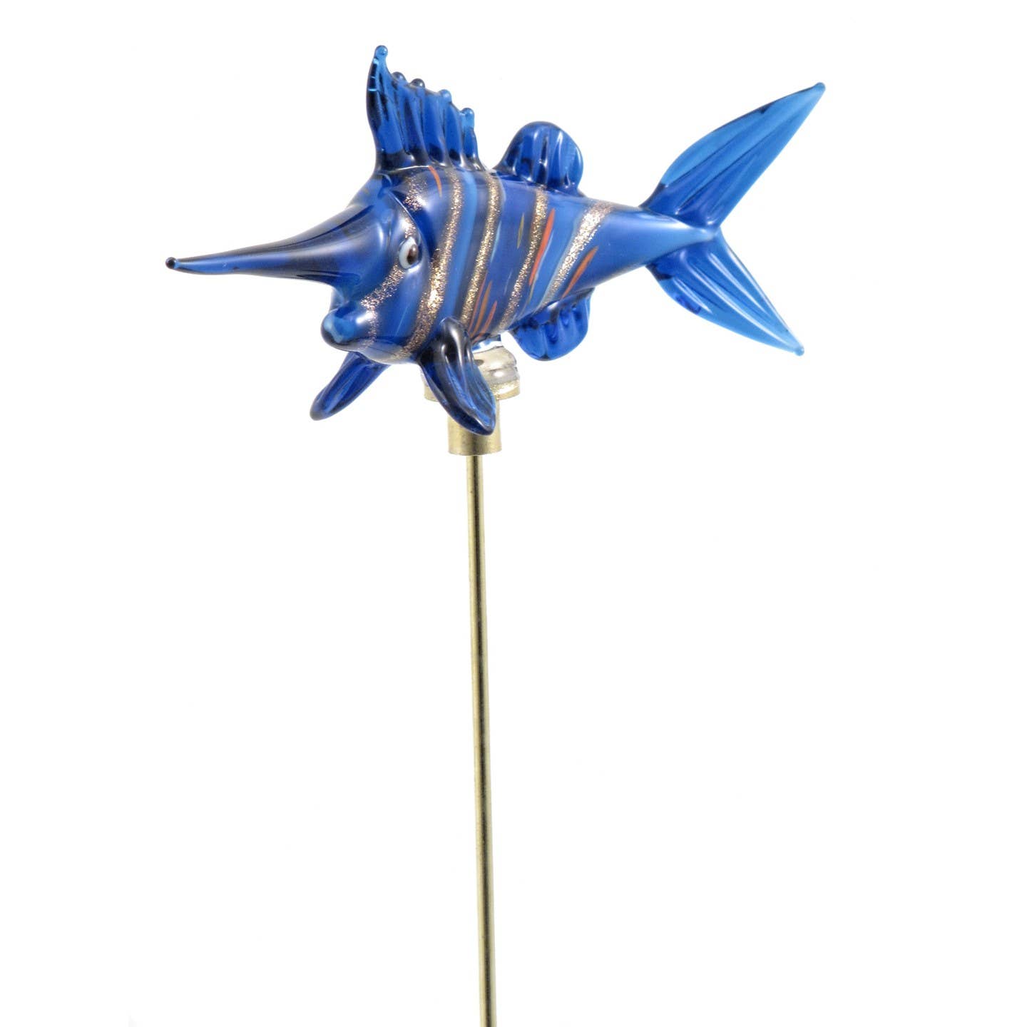 Zaer Ltd. International - Wholesale Garden/Lawn Stake - Glass Swordfish on Gold Plated Iron Pot Stick - 6 Asst Color11