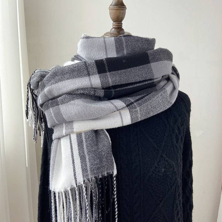ACCITY - Wholesale Scarf - Women's - Plaid Tassel Scarf for Women - Retro Winter Warmth_CWASC14544