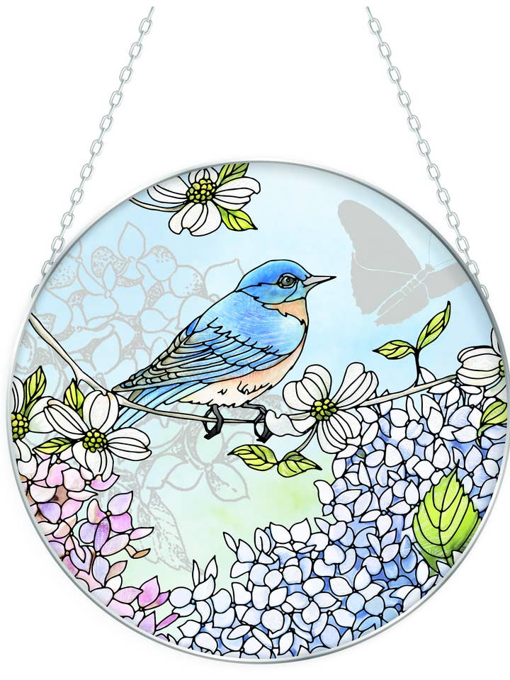 Hortensia avec deux oiseaux - Grand capteur de soleil en verre de 16,5 cm pour la vente par Bridgeton Hall