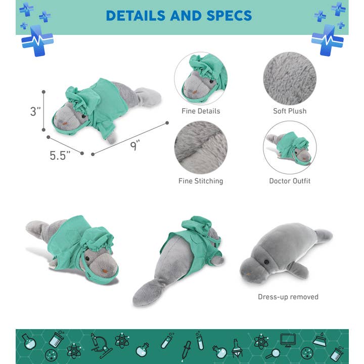 Cota Global - Wholesale Stuffed/Plush Toy - Kids & Baby - Plush Doctor - Wild Collection Plush - 9" Grey Manatee2