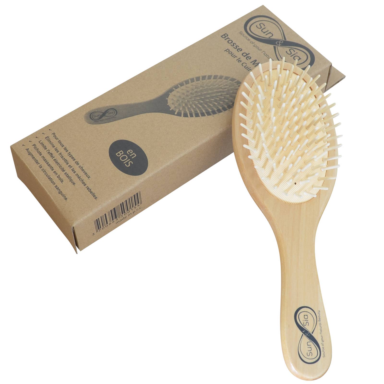 Zen'Arôme - Vente Peigne/brosse à cheveux - Brosse à Cheveux en Bois - Picots Souples Effet Massant6