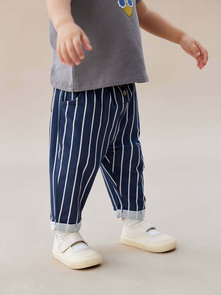 Baby Relaxed Tapered Pant-Navy stripe for wholesale by Norsu Organic