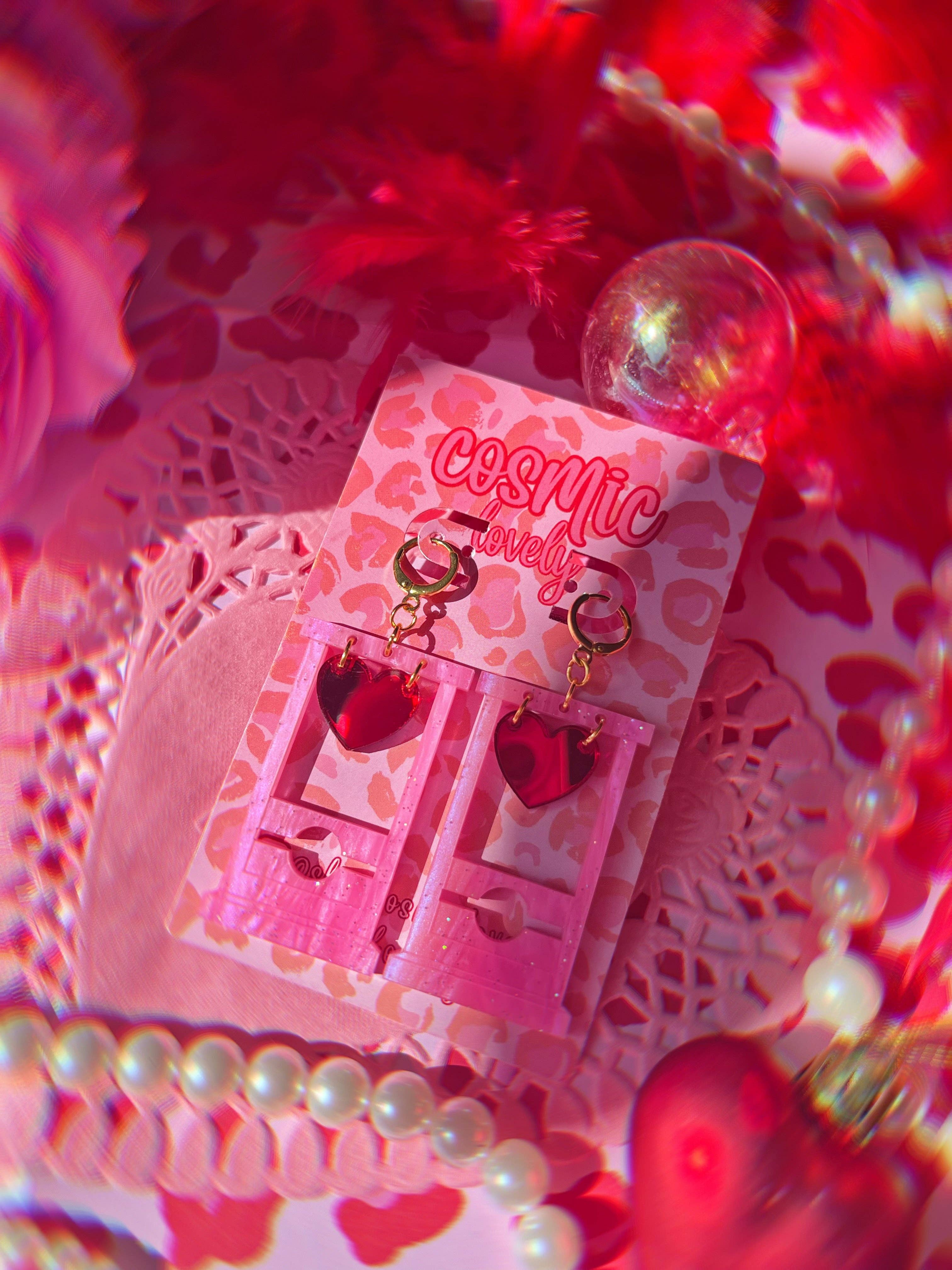 Cosmic lovely - Vente Boucles d'oreilles pendantes - Jolies boucles d'oreilles guillotine en forme de cœur rose0