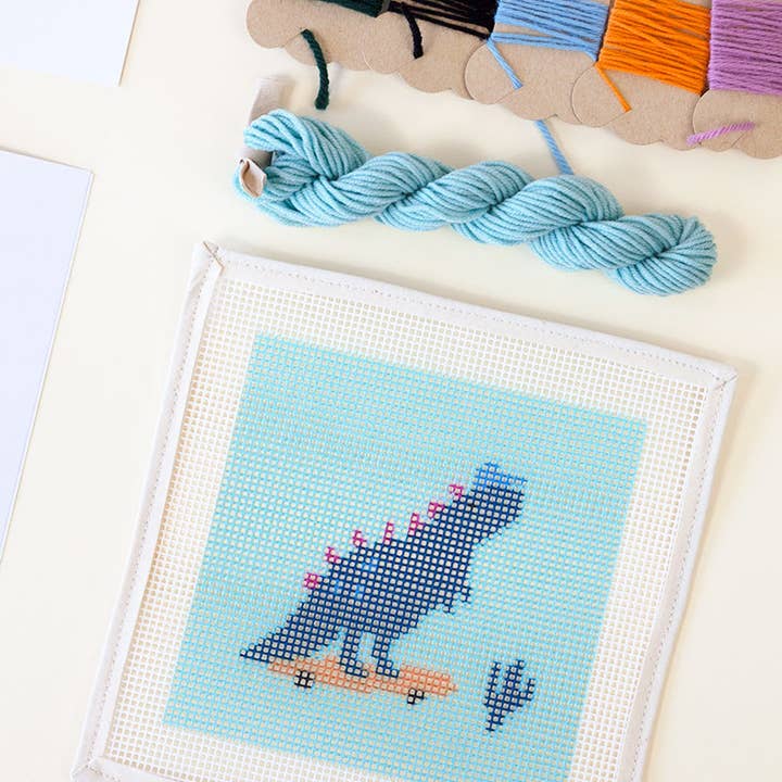 Unwind Studio - Wholesale Embroidery/Cross Stitch Supplies - Dino The Skater - Needlepoint Kit for Kids