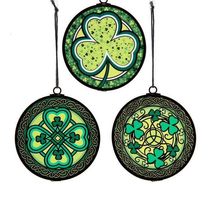 St. Patrick's Stained Glass Ornaments, 3 Assorted for wholesale by Kurt S. Adler, Inc.