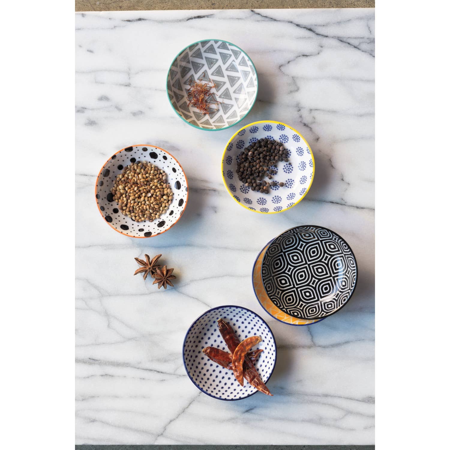 Now Designs by Danica - Wholesale Condiment/Dip Bowl - Bits & Dots Multi-Color Pinch Bowls Set of 610