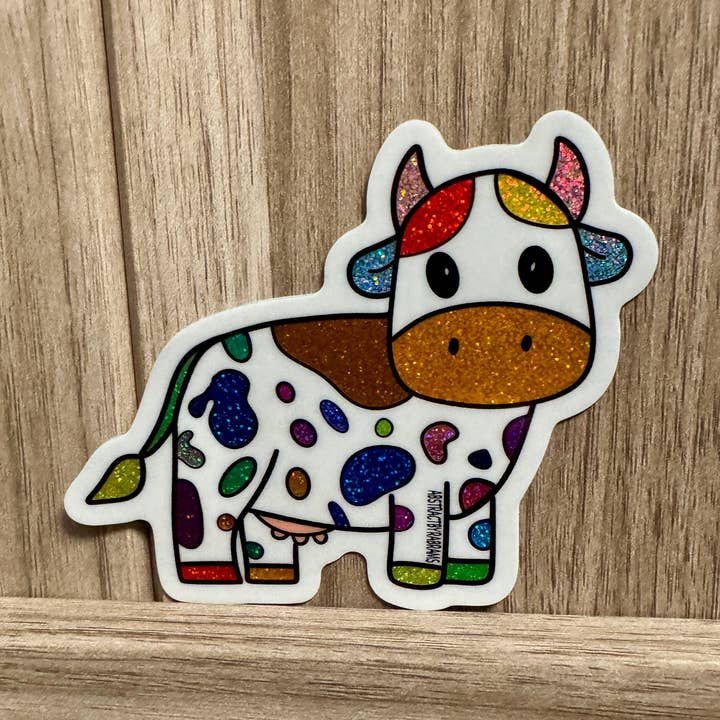 Autocollant Vache Arc-en-ciel Pailleté - Vache LGBTQ pour la vente par AbstractbyRabrams