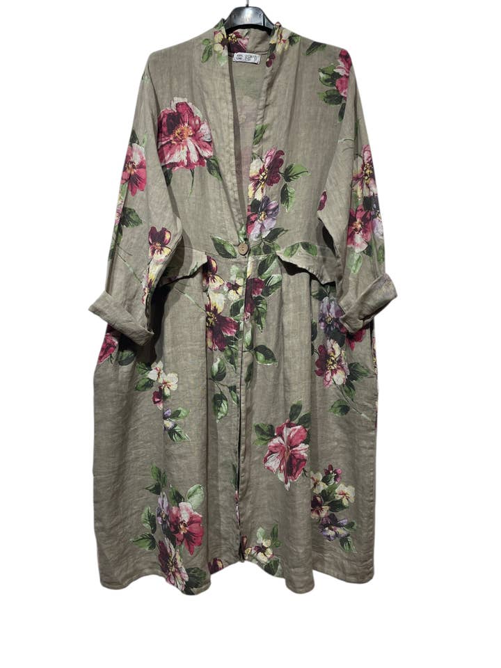 LINEN & COTTON HOUSE – Großhandel Jacke – Damen – Jacke 1142 aus Leinen mit Blumenmuster und Taschen3