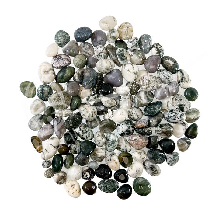 Oceanic Linkways Inc - Wholesale Spiritual Stone/Crystal - (KG)TUMBLED STONES - AGATE, TREE & GREEN MOSS 15-30 MM0