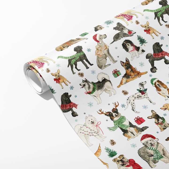 KelseyMDesigns – Großhandel Geschenkpapierrolle – Weihnachts-Geschenkpapier „Cozy Christmas Dogs“, 3-Blatt-Rolle2