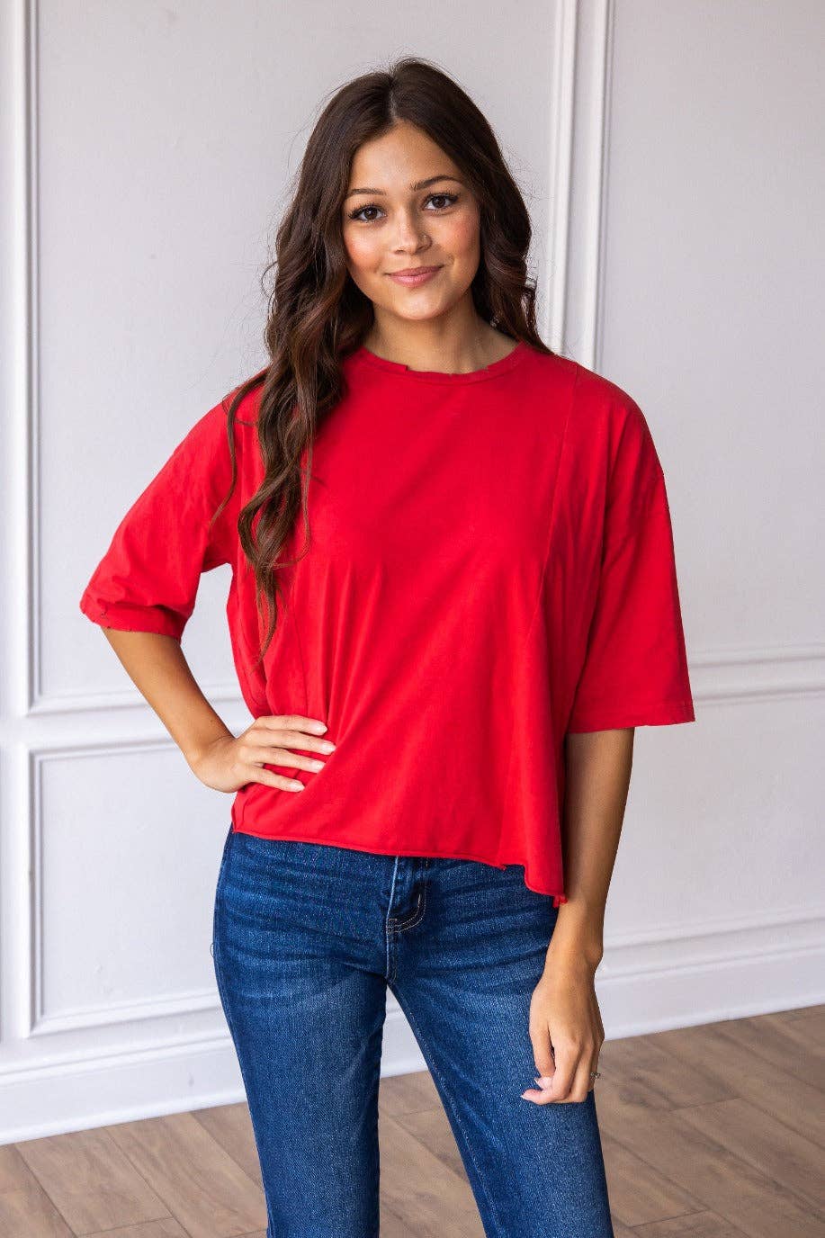 Red Boxy Crop Top for wholesale on Faire0