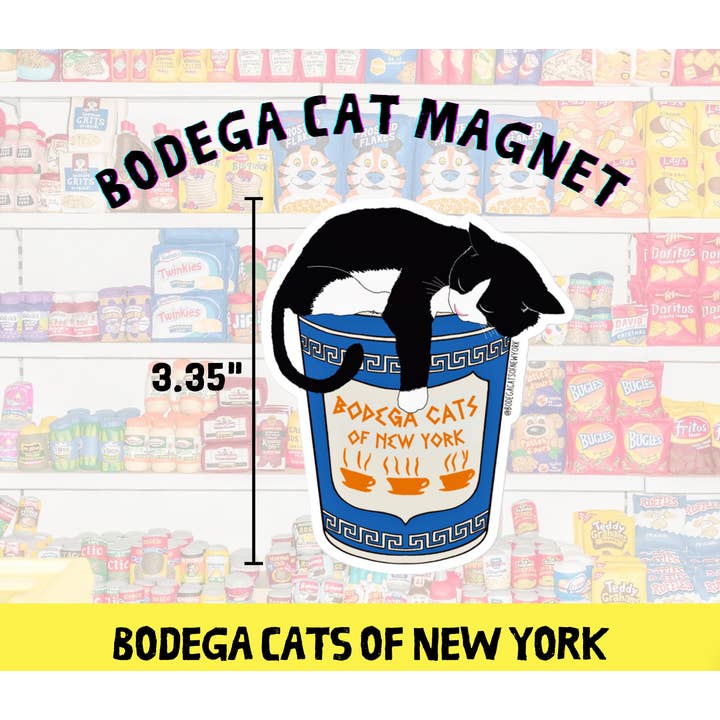 Bodega Cats of New York 4.06" Magnet (Blue Cup Cat) for wholesale by Bodega Cats of New York