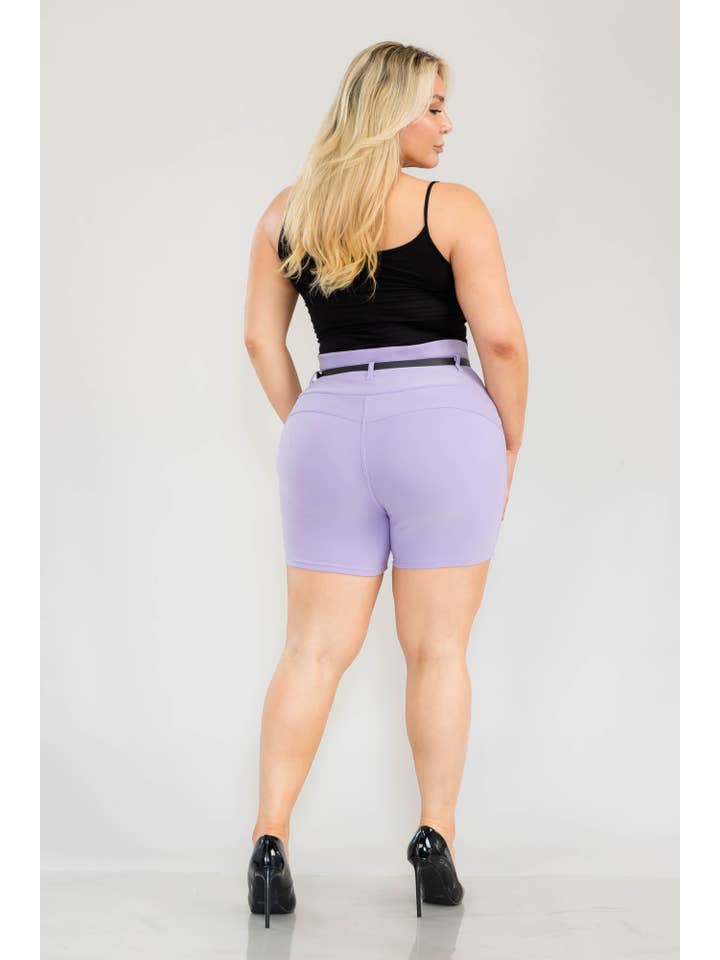 REDFINCH APPAREL INC - Wholesale Shorts - Women's - Womens Plus Size Sculpting Shorts With Faux Leather Belt10