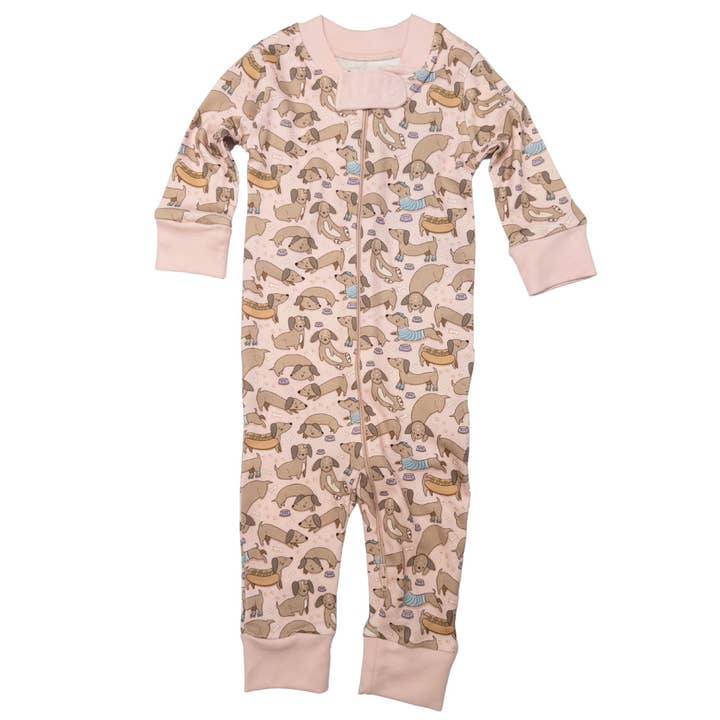 Dachshund Zip Pajamas - Dusty Rose by Luna and Arlo for wholesale by Magnolia Baby