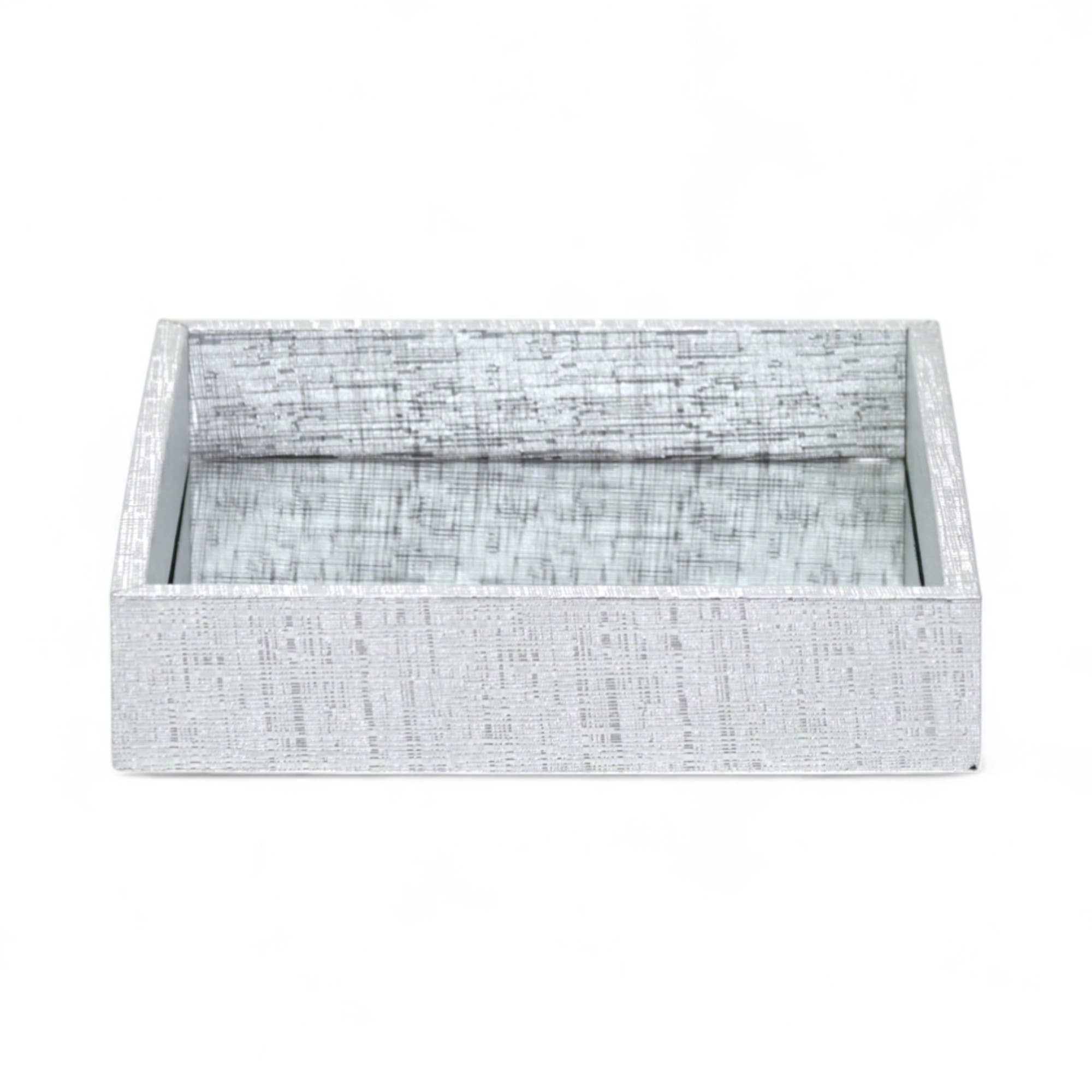 Cheungs Home Decor - Wholesale Decorative Tray - Mirrored Wood & Vinyl Fabric Themed Overlay Tray | Silver2
