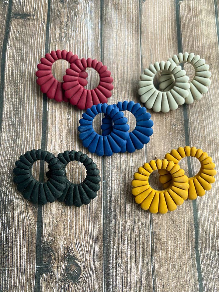 Scallop Circle Studs, Polymer Clay Earrings for wholesale by Glitter and Glow Co