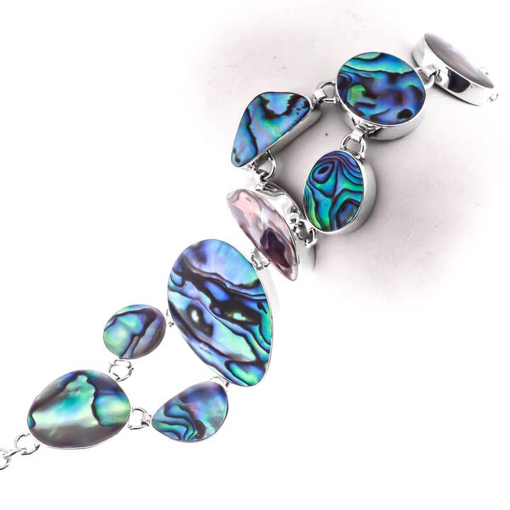 925 sterlingsølv paua abalone skal sterlingsølv armbånd, 16,5-19 cm for engroshandel hos FifiRose