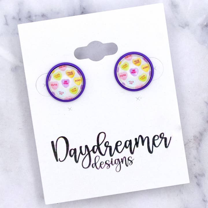Daydreamer Designs - Wholesale Stud/Post Earrings - Conversation Hearts Photo Stud Earrings