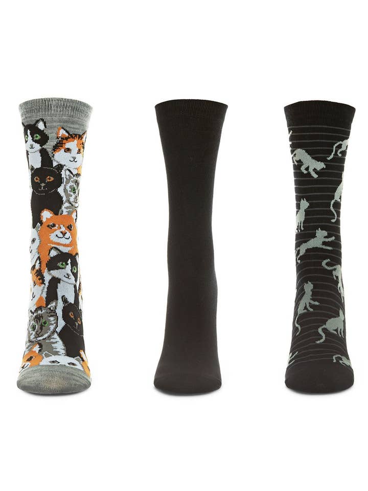 Infinity Classics International Inc. - Wholesale Socks - Women's - MeMoi Cats Montage Bamboo Crew 3 Pair Pack7