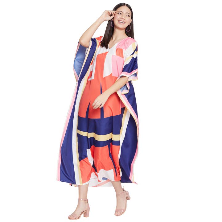 GYPSIE BLU - Wholesale Kaftan - Women's - Abstract Printed Multicolor Polyester Kaftan Dress for Women3