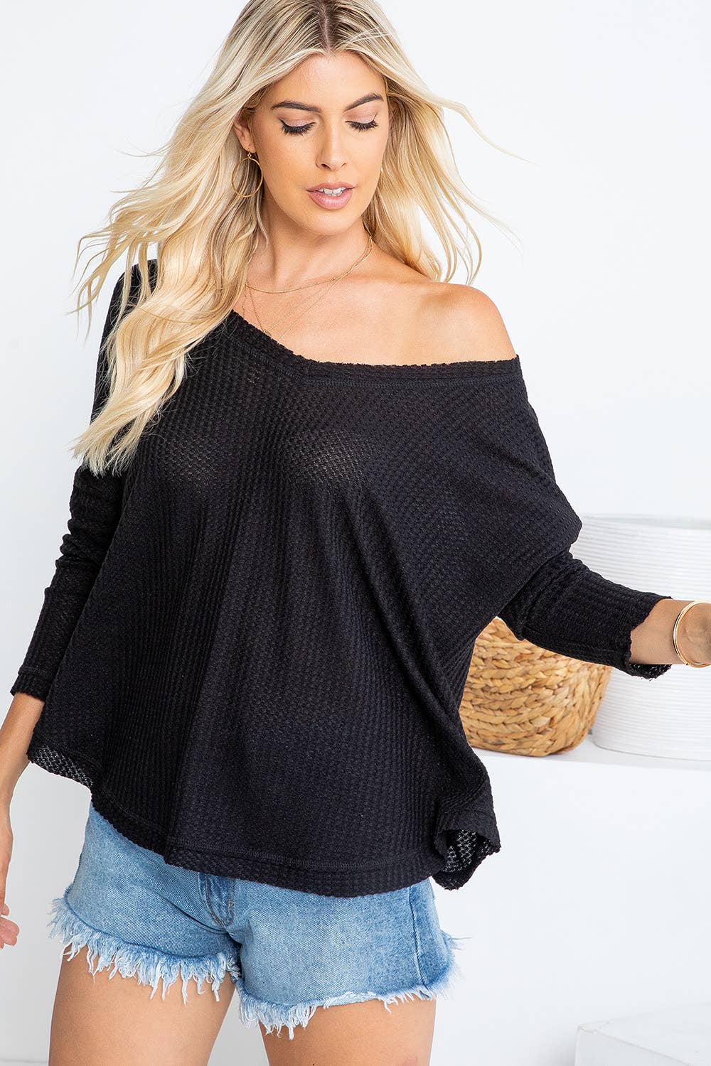 Sweet Lovely by Jen - Vente Haut en maille – femme - SW277 COL V MANCHES LONGUES DOLMAN35