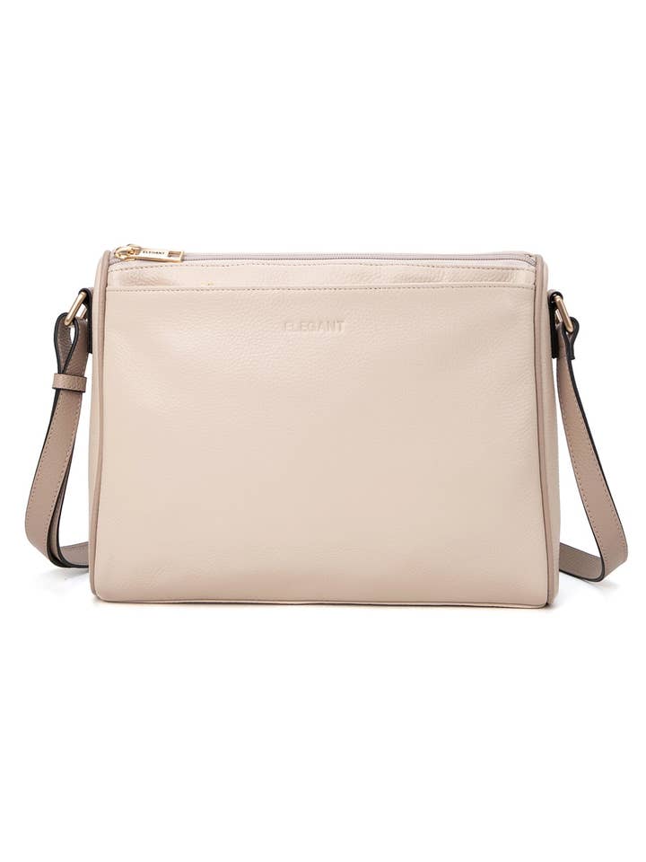 BORSA A TRACOLLA IN PELLE MULTISCOMPARTO KATRINA - E1-0835-AVORIO/FANGO per la vendita all'ingrosso da parte di Serenade Beverly Hills Collection