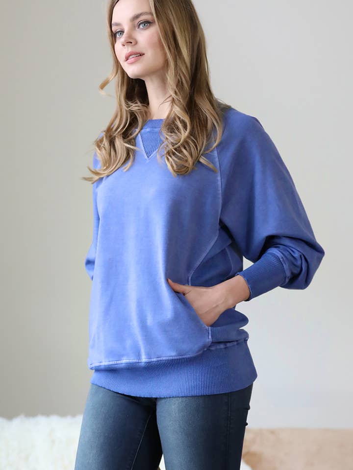 42POPS - Wholesale Sweatshirt - Women's - `Washed French Terry Pullover With Side Pockets SI-2359922