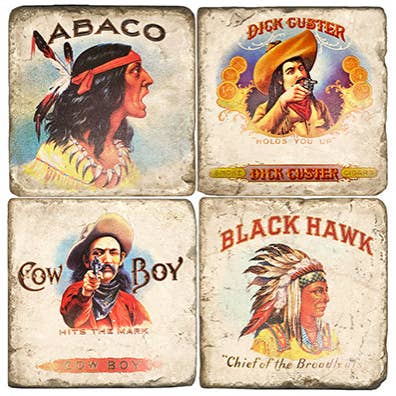 Cowboy & Indian - Ensemble de 4 sous-verres en marbre roulés pour la vente par Studio Vertu