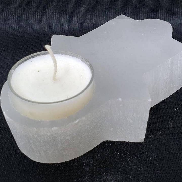 White - Hamsa Hand Selenite Candle Holder/Cone Incense Burne for wholesale by GREENROOTS USA LLC