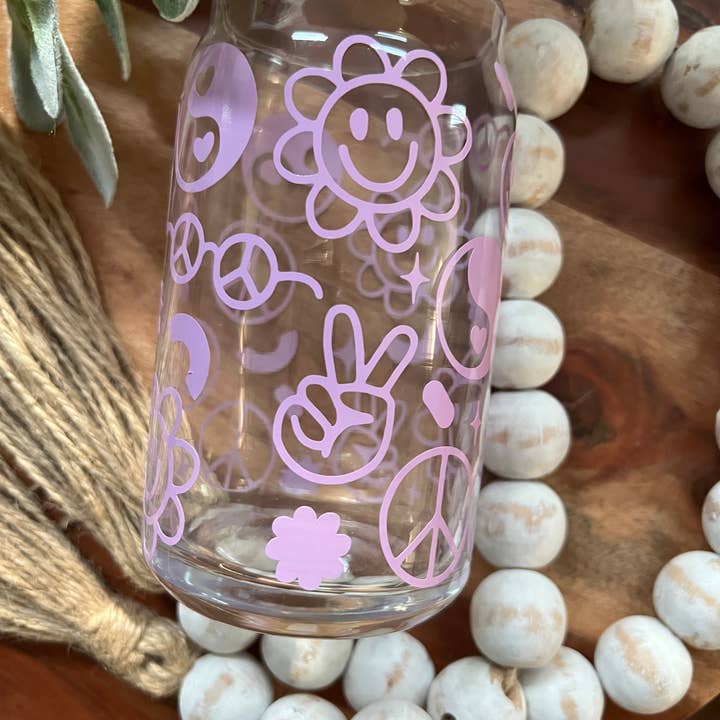 Bicchiere da caffè freddo retrò, Ying Yang, simbolo della pace, estetica per la vendita all'ingrosso da parte di Boho Sips