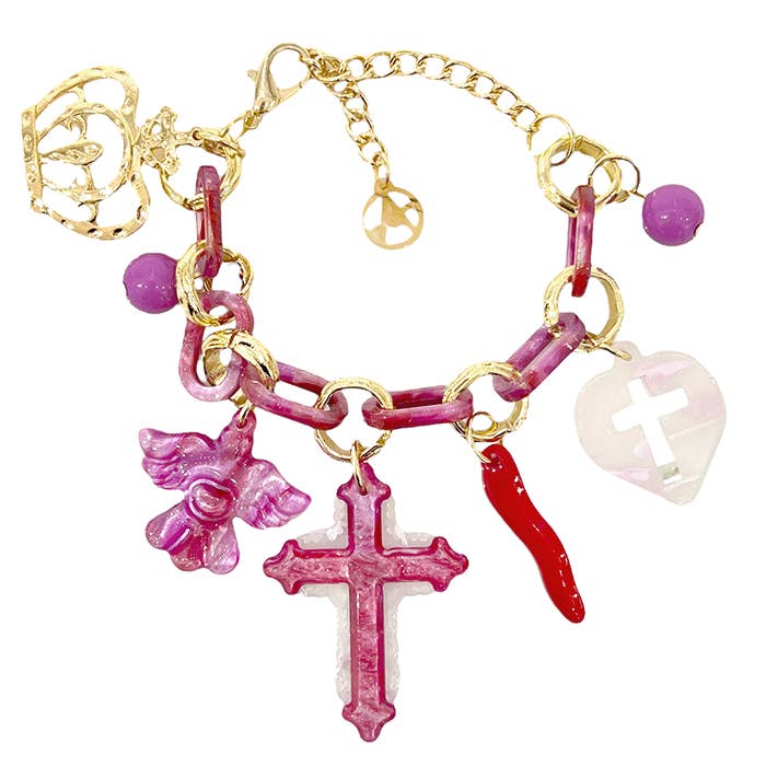 AMORINO SRL - Wholesale Charm/Dangle Bracelet - RESIN BRACELET WITH CROSS CHARMS - FT2260D303