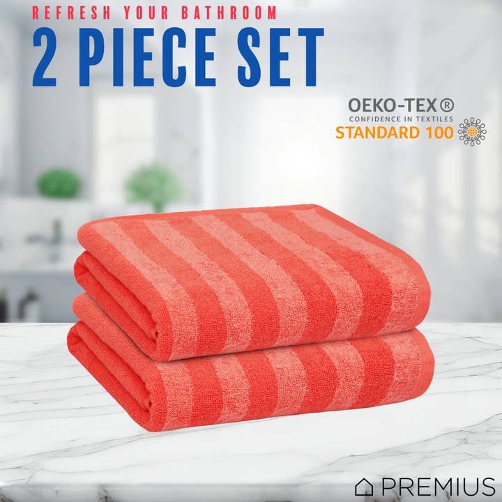 ShopBobbys - Wholesale Hand Towel - PREMIUS 2 Pack Stripes 100% Cotton Yarn Dyed Hand Towel, 16x28 Inches32