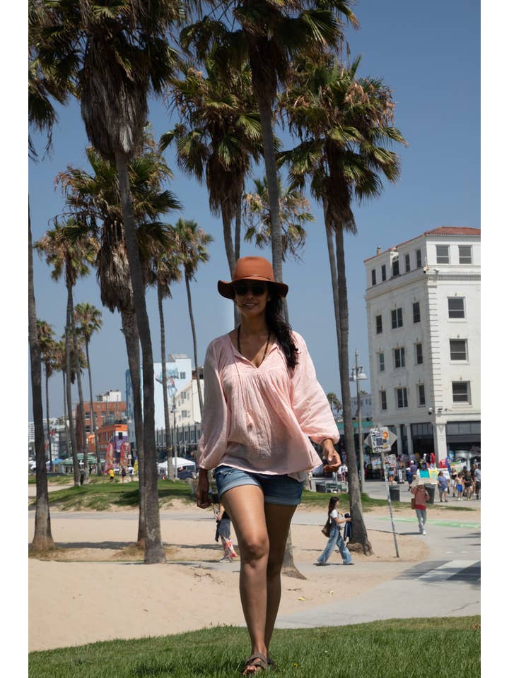 Blue Boheme β wholesale Blouse β Womenβs β Mylene Embroidered Tunic Long Sleeves Peach5