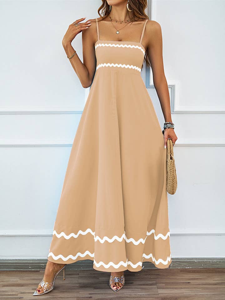 Anna Kaci Wholesale - Wholesale Dress – Women's - Rickrack Trim Spaghetti-Strap Maxi Dress9
