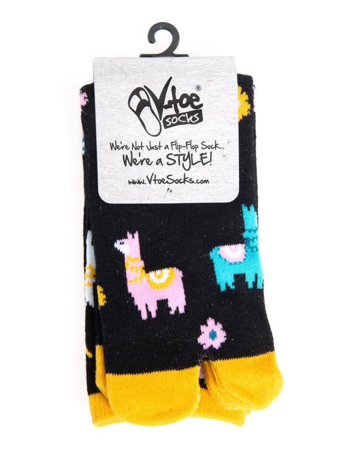 V-Toe Socks, Inc - Wholesale Socks - Unisex - V-Toe Split Toe Novelty Socks Llama Black Big Toe Tabi