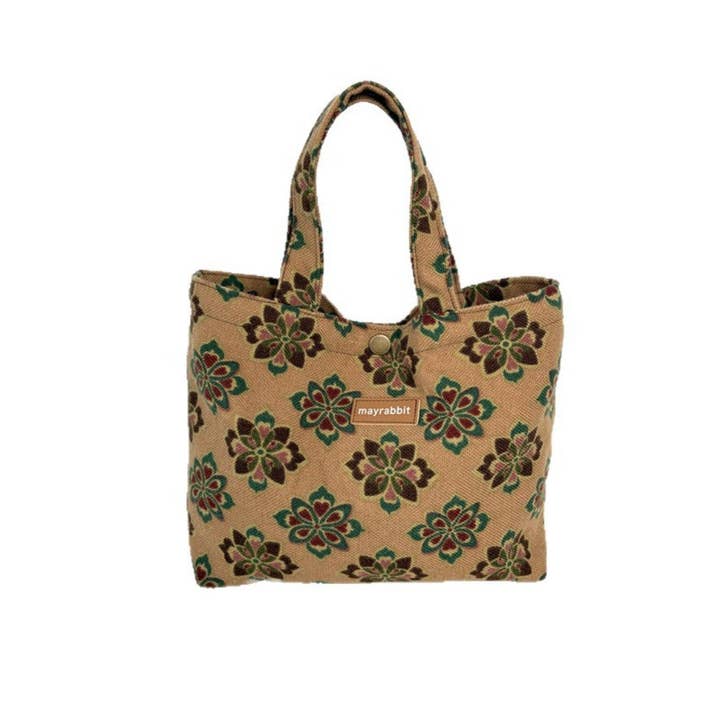 Brown Cosbai – Vintage Floral Canvas Tote Bag for wholesale on Faire0