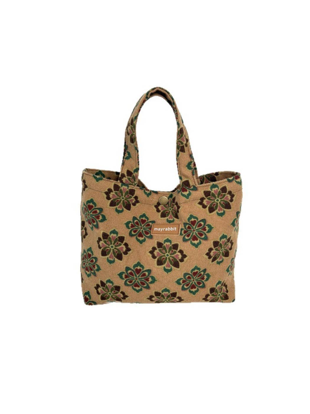 Marron Cosbai – Sac fourre-tout en toile à motif floral vintage en vente sur Faire