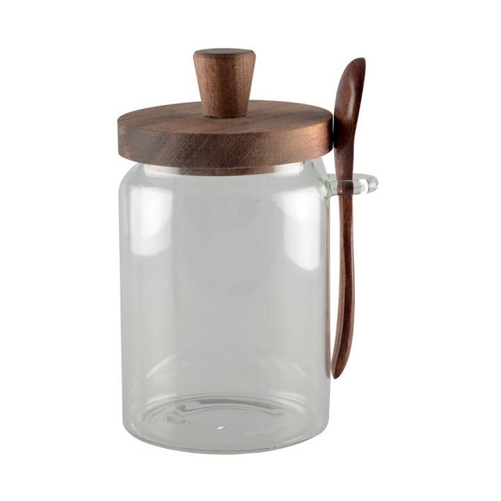 Zuckerbehälter aus Glas mit Deckel und Holzlöffel für den Großhandel von AULICA