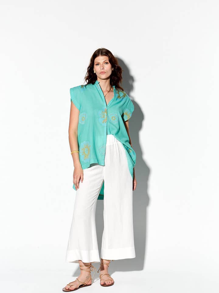 Linen-rayon cropped pants for wholesale by ANTHERIS