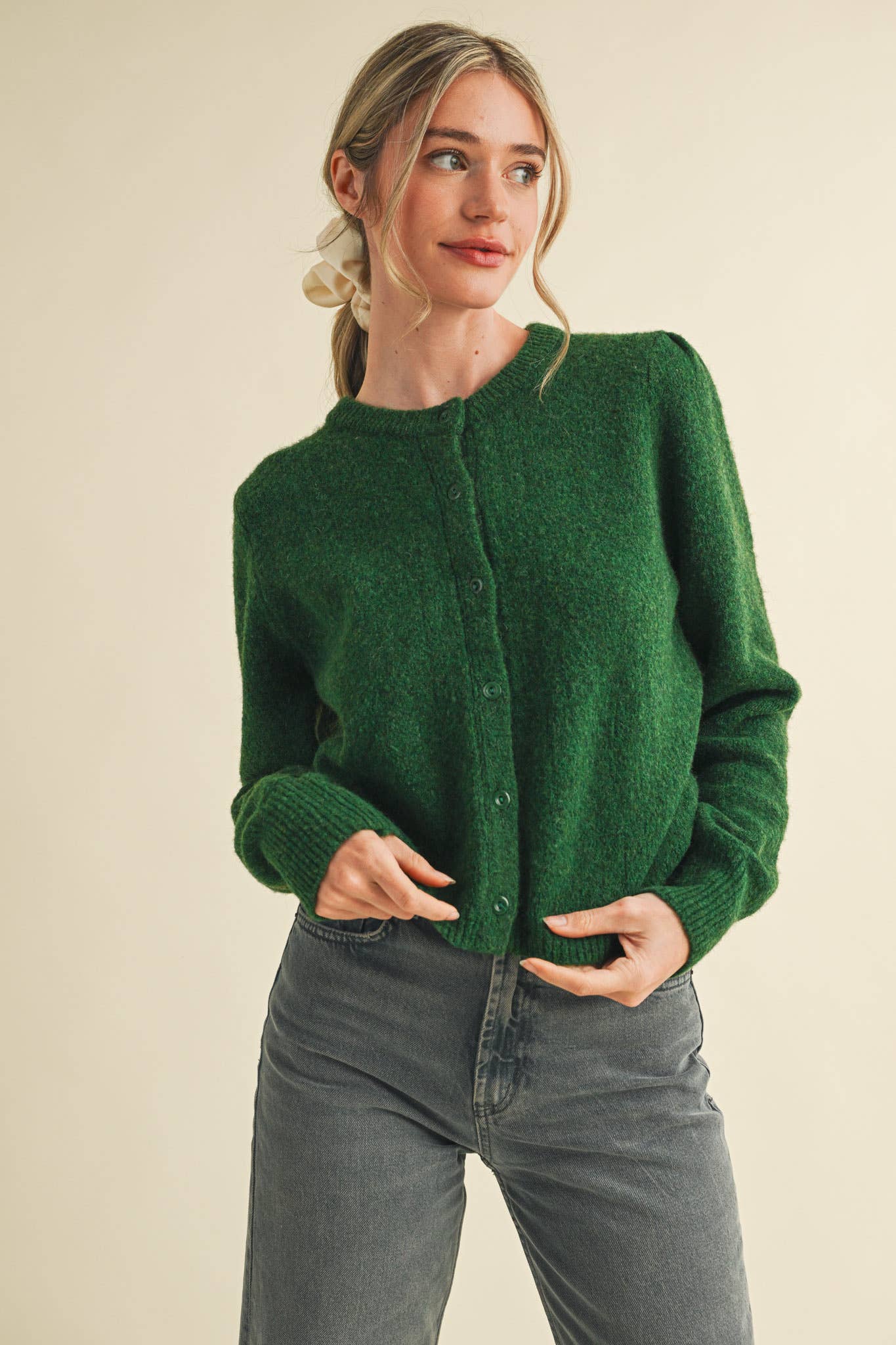 &MERCI - Wholesale Cardigan - Women's - LONG PUFF SLEEVE SWEATER CARDIGAN MSW1101834