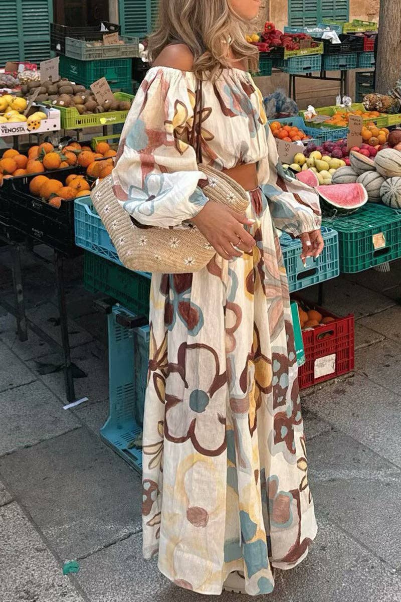 BLUE Floral Off-Shoulder Skirt Set for wholesale on Faire3