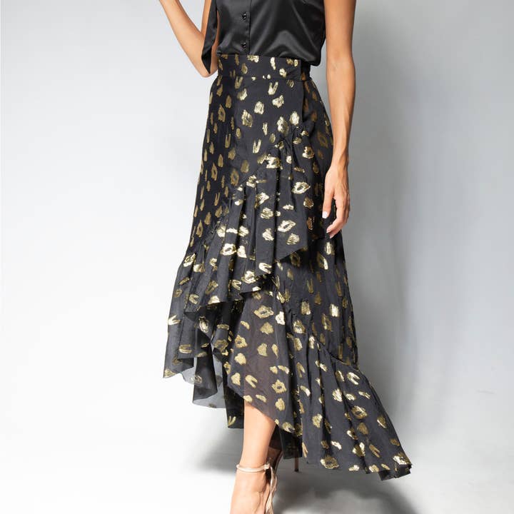 Rock Chloe mit Rüschen und goldenen Fäden für den Großhandel von Alenia Brand