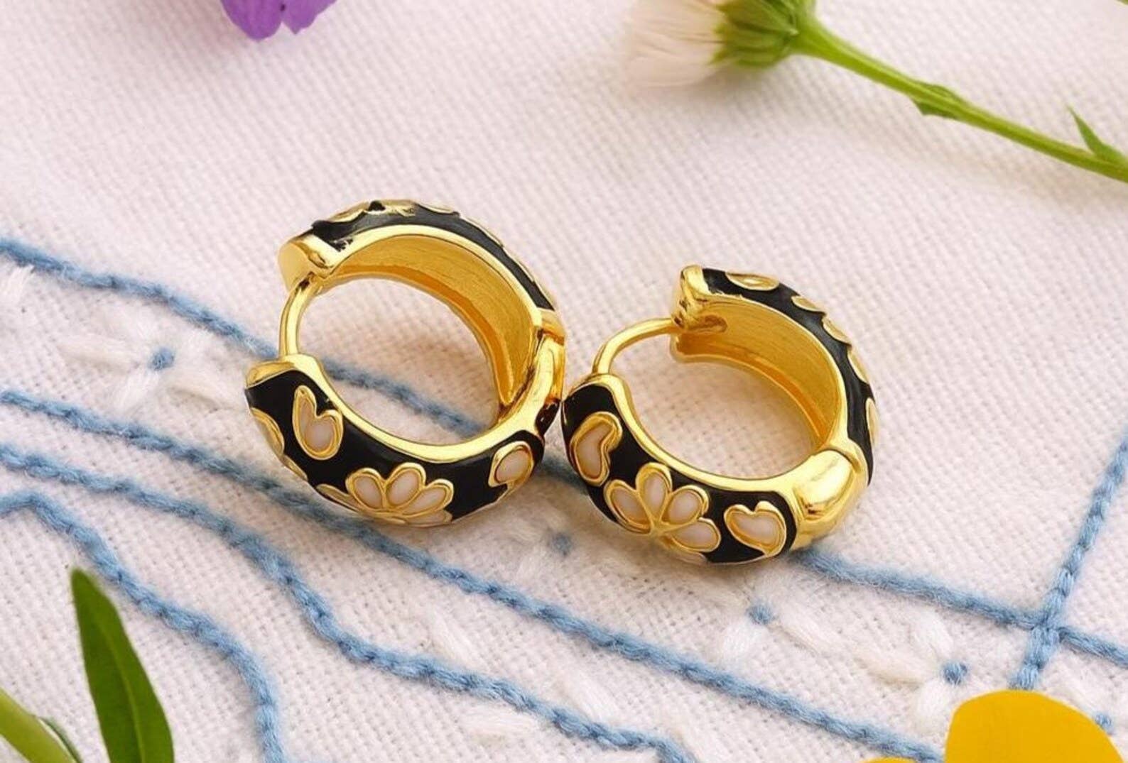 Wild & Free - Wholesale Hoop Earrings - Bohemian Floral Hoop Earrings – Steel and Enamel5