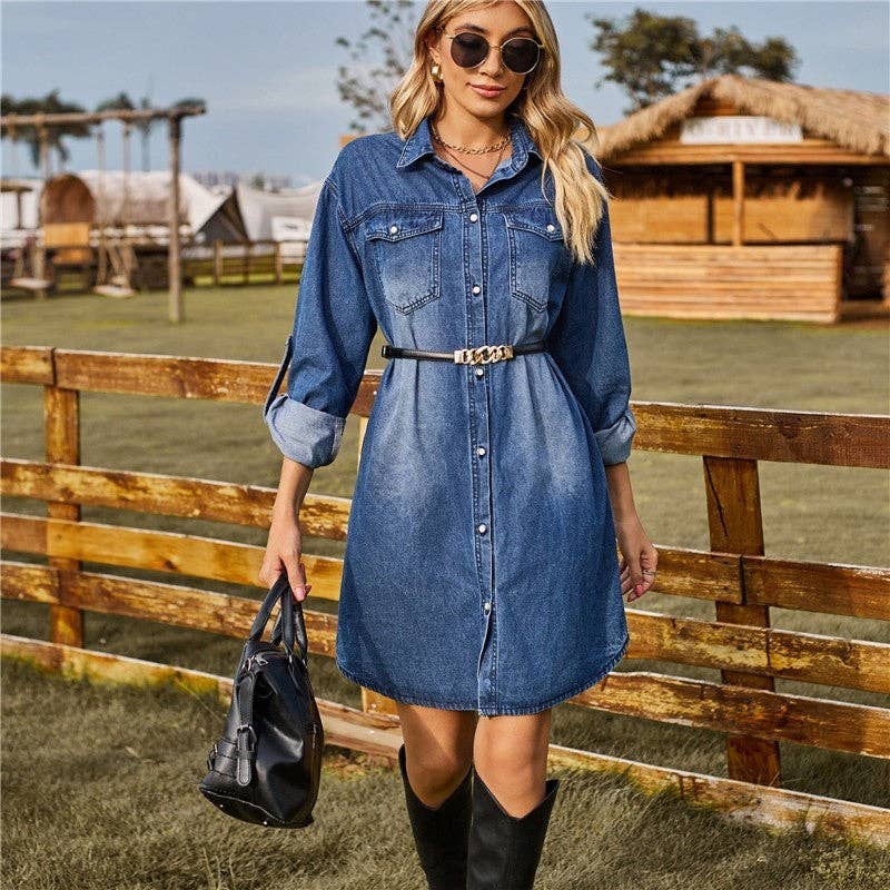 ShieldChic - Wholesale Dress - Women's - Denim Loose Casual Long Sleeve Dress3