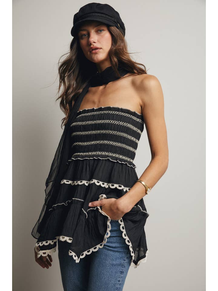 Forte - Wholesale Skirt - Women's - Smocked Ruffle Convertible Skirt/Top FSK000813